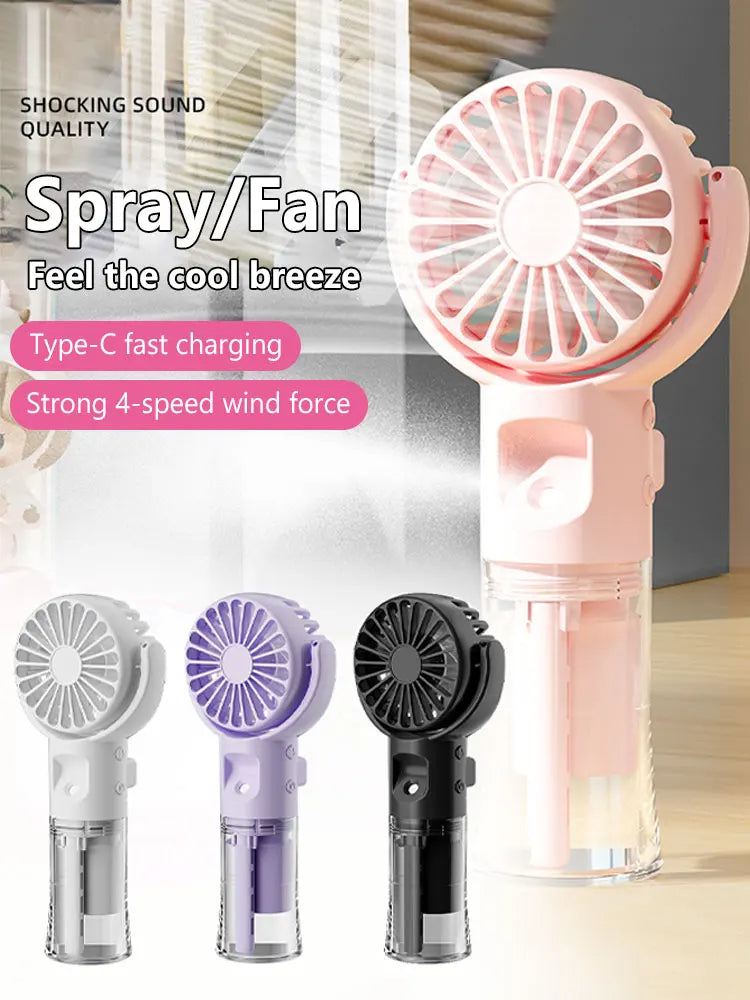Portable Handheld Spray Fan 4-Speed Water Spray Mist Fan Summer Cooling