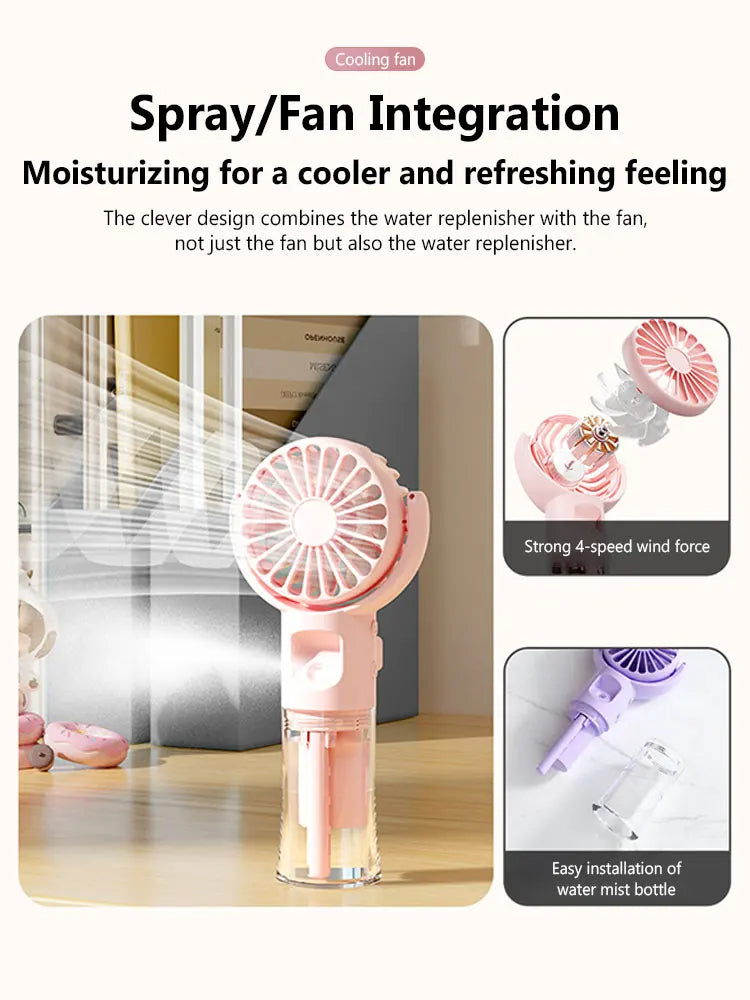 Portable Handheld Spray Fan 4-Speed Water Spray Mist Fan Summer Cooling