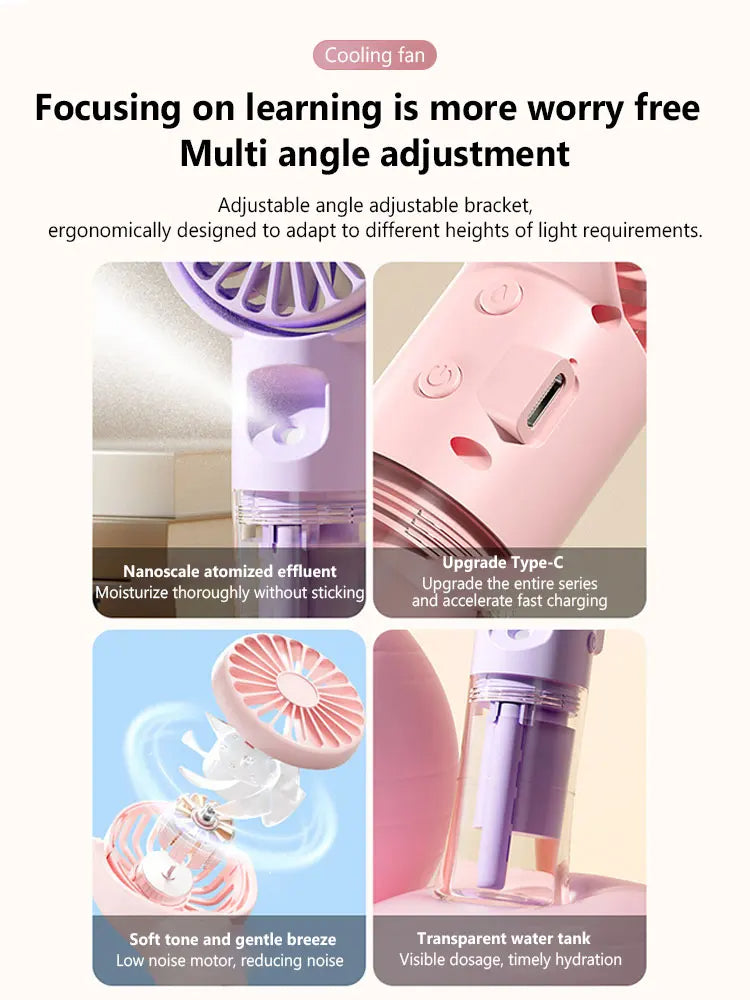 Portable Handheld Spray Fan 4-Speed Water Spray Mist Fan Summer Cooling
