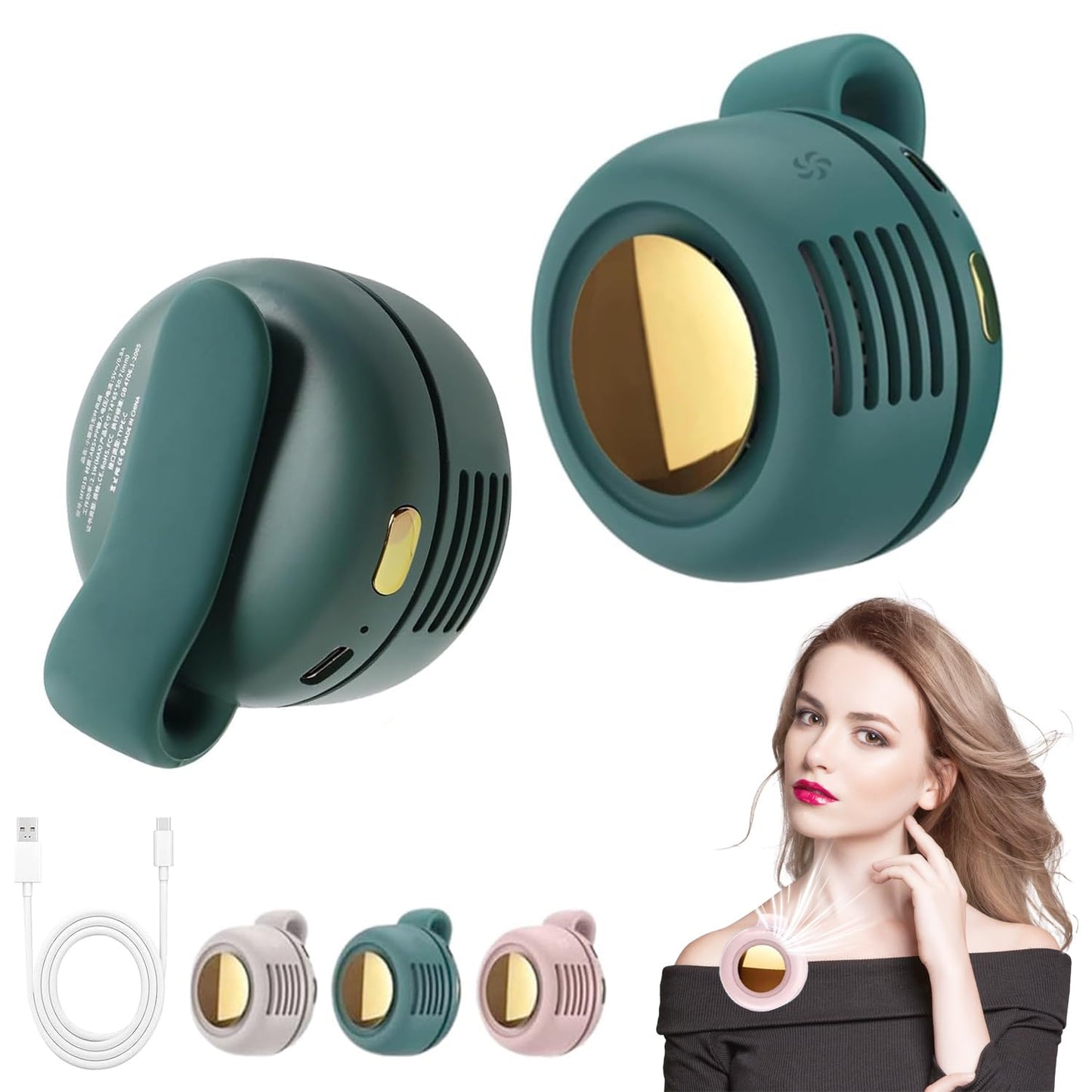 Mini Clip Fan Hanging Waist Neck Fan Girl Electric Air Cooling Fan 900Mah USB Leafless Fan 3 Speeds for Outdoor Camping Fishing
