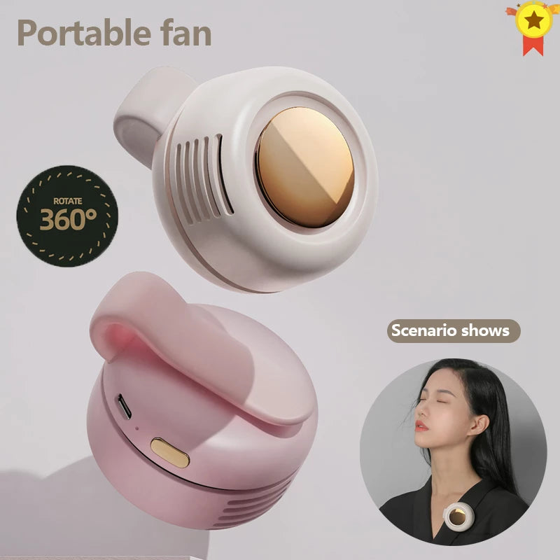 Mini Clip Fan Hanging Waist Neck Fan Girl Electric Air Cooling Fan 900Mah USB Leafless Fan 3 Speeds for Outdoor Camping Fishing