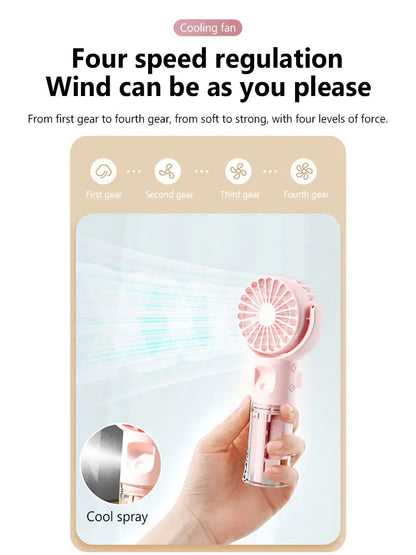 Portable Handheld Spray Fan 4-Speed Water Spray Mist Fan Summer Cooling